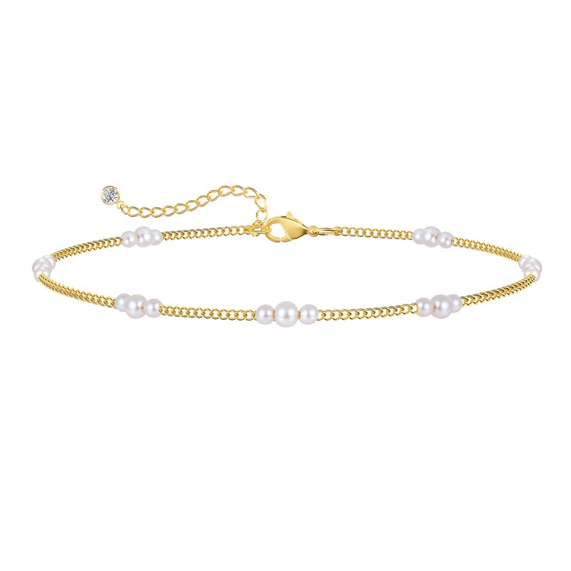 Kyerlyn Dainty Pearl Chain Anklets for Women 18k Gold Plated Ankle Bracelets for Women Waterproof Adjustable Chain Gold Anklet Simple Fashion Summer Beach Gift - Image 1